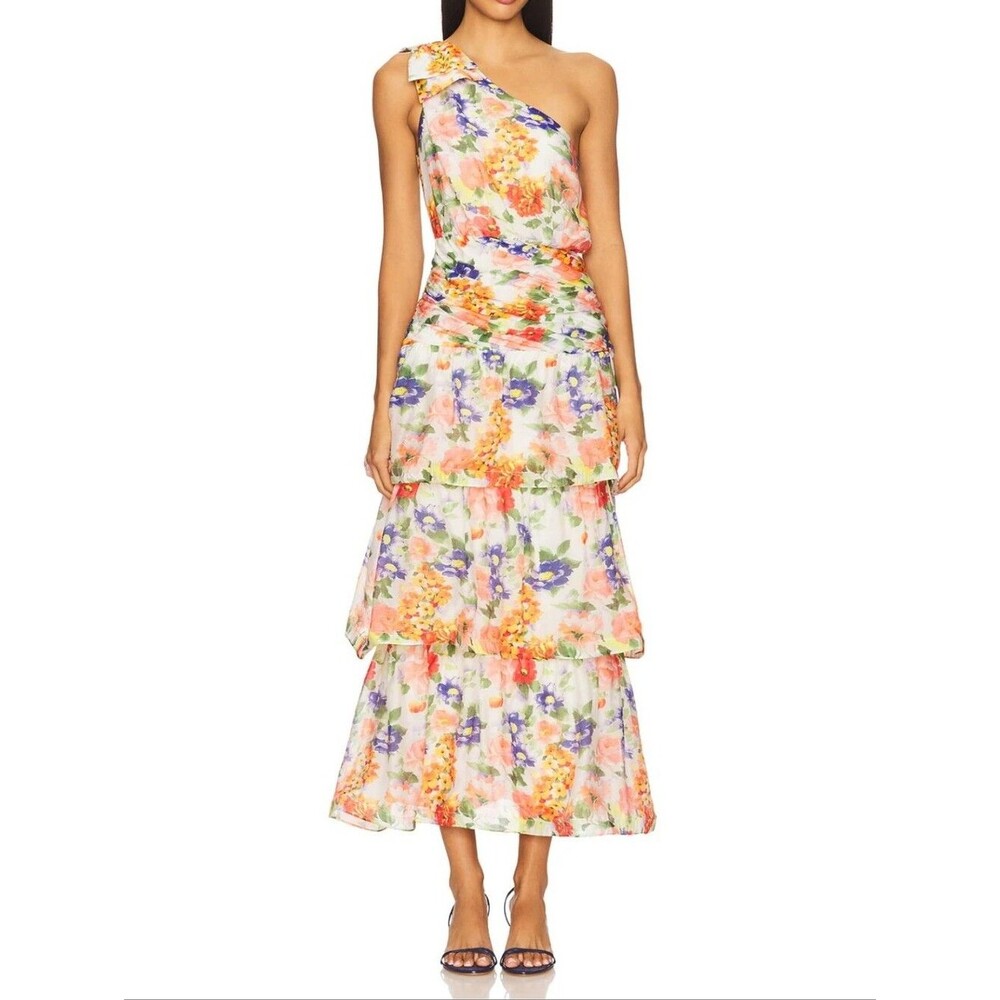 Astr The Label Natali One-Shoulder Floral Tiered Maxi Dress. Size S. NWT